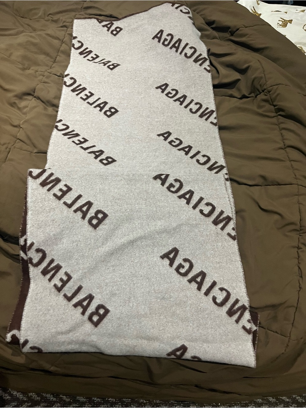 Balenciaga Logo Scarf in Light Gray and Dark Brown